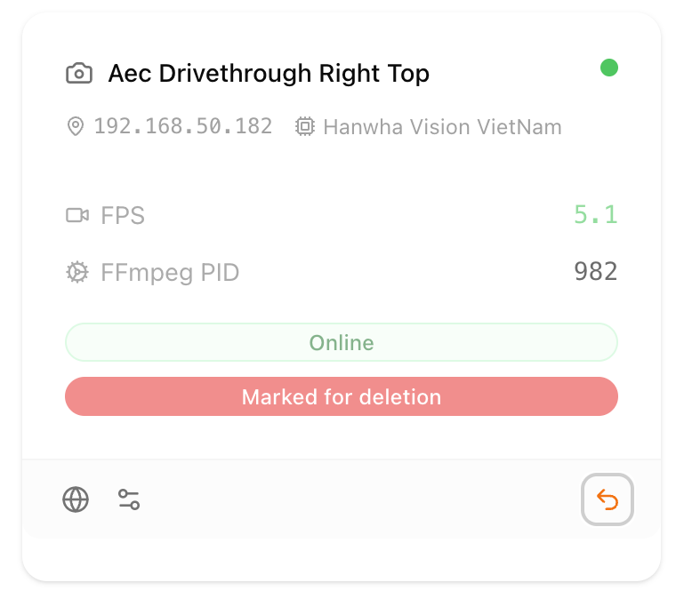 Camera card showing "Marked for deletion" badge and Undo icon visible